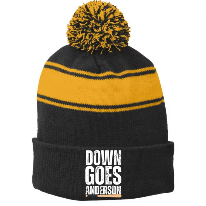 Down Goes Anderson Funny Baseball Stripe Pom Pom Beanie