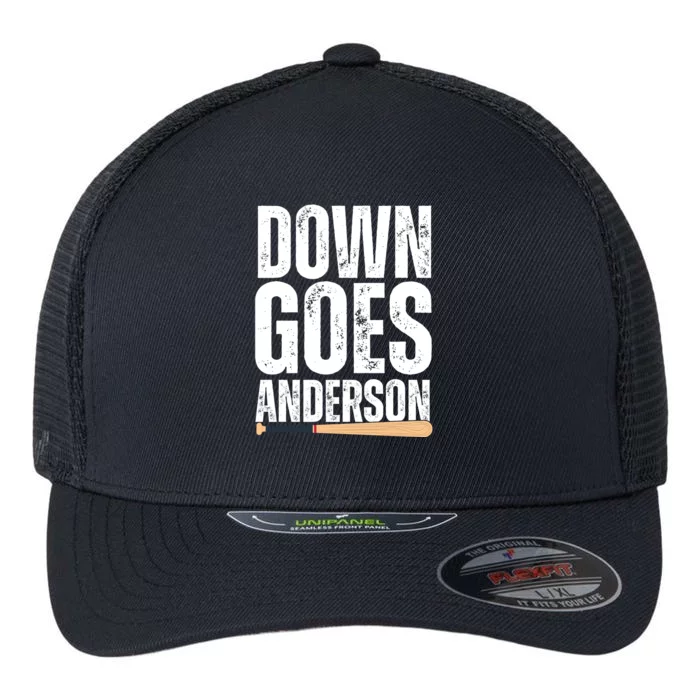 Down Goes Anderson Funny Baseball Flexfit Unipanel Trucker Cap