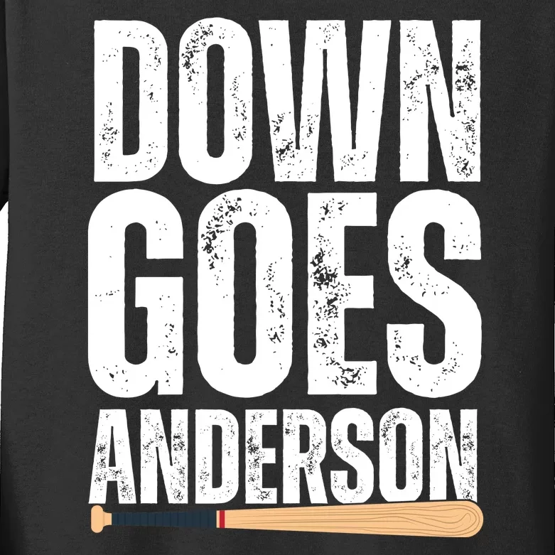 Down Goes Anderson Funny Baseball Kids Long Sleeve Shirt