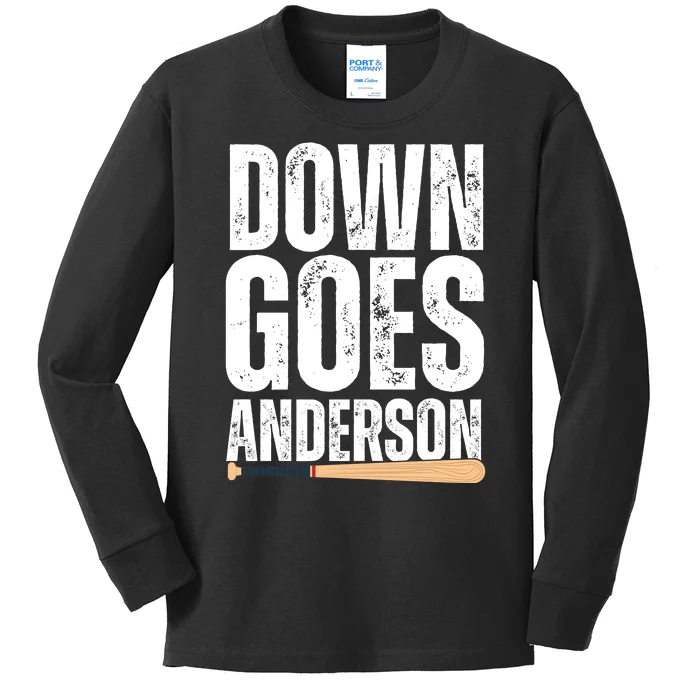 Down Goes Anderson Funny Baseball Kids Long Sleeve Shirt