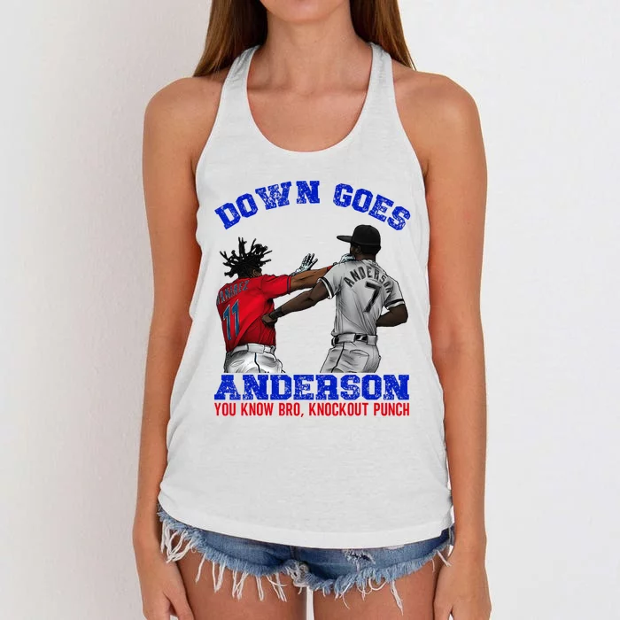 Down Goes Anderson You Know Bro Knockout Punch Women's Knotted Racerback Tank