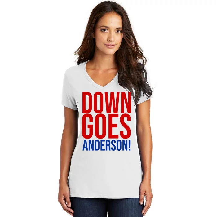 Down Goes Anderson Cleveland Vs Chicago Fight Baseball Women's V-Neck T-Shirt