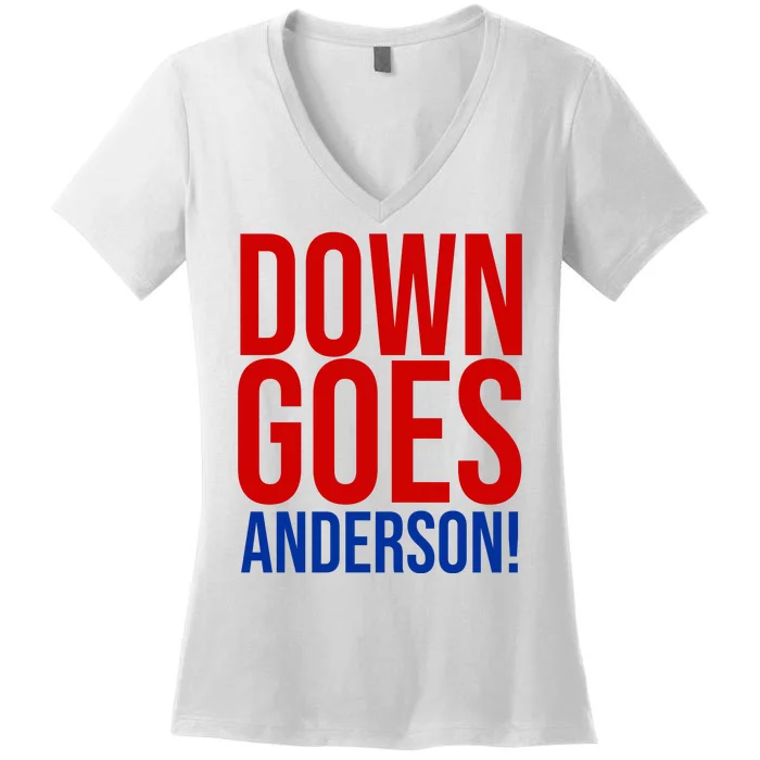 Down Goes Anderson Cleveland Vs Chicago Fight Baseball Women's V-Neck T-Shirt