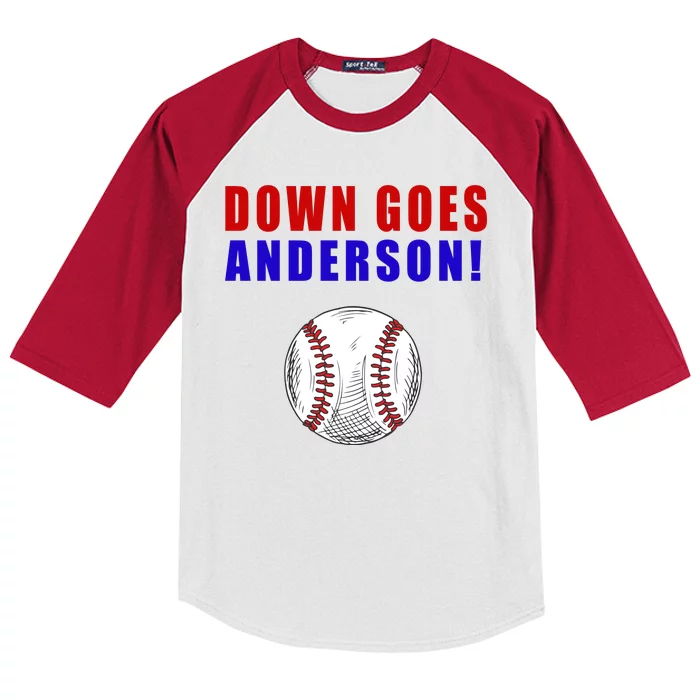 Down Goes Anderson Funny Cleveland Vs Chicago Fight Baseball Kids Colorblock Raglan Jersey