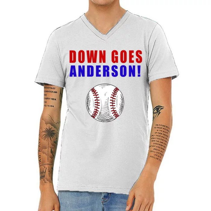 Down Goes Anderson Funny Cleveland Vs Chicago Fight Baseball V-Neck T-Shirt