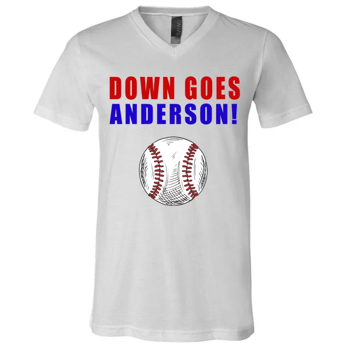 Down Goes Anderson Funny Cleveland Vs Chicago Fight Baseball V-Neck T-Shirt