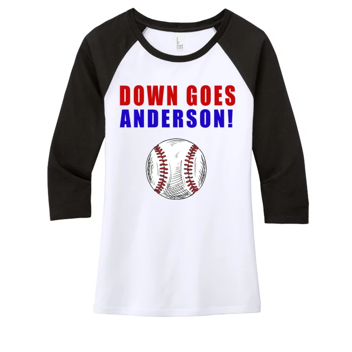 Down Goes Anderson Funny Cleveland Vs Chicago Fight Baseball Women's Tri-Blend 3/4-Sleeve Raglan Shirt