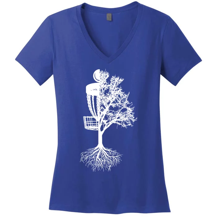 Disc Golf Basket And Tree Frolf Frisbee Golf Cool Gift Women's V-Neck T-Shirt