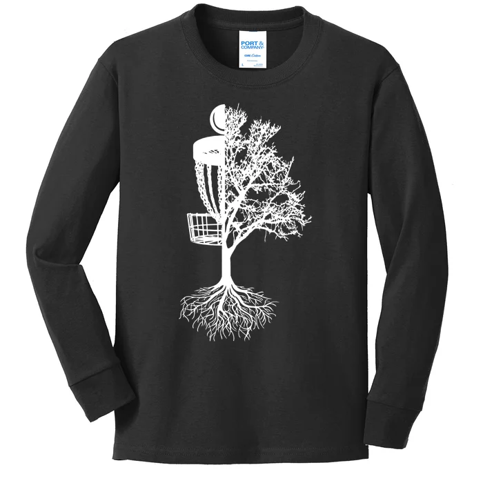 Disc Golf Basket And Tree Frolf Frisbee Golf Gift Kids Long Sleeve Shirt