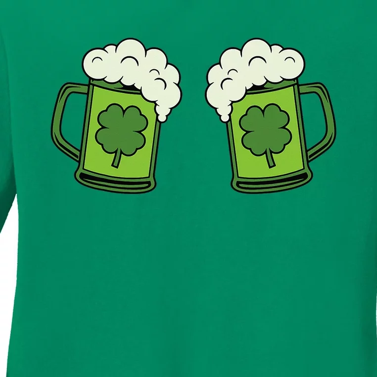 Drinking Green Beer Boobs Shamrock Irish Patricks Day Ladies Long Sleeve Shirt