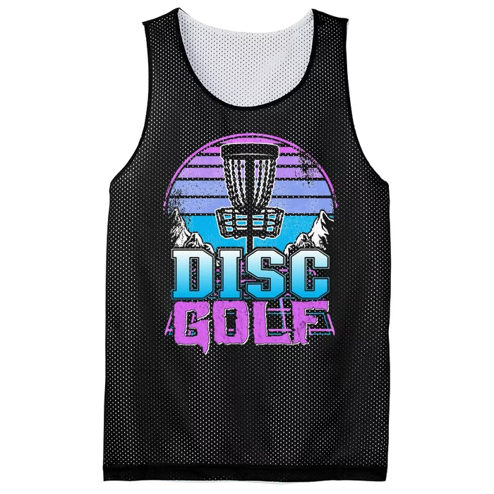 Disc Golf Basket 90s Synthwave Sunset Retrowave Frisbee Golf Mesh Reversible Basketball Jersey Tank