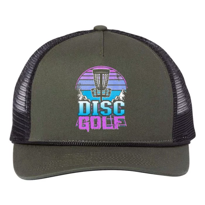 Disc Golf Basket 90s Synthwave Sunset Retrowave Frisbee Golf Retro Rope Trucker Hat Cap