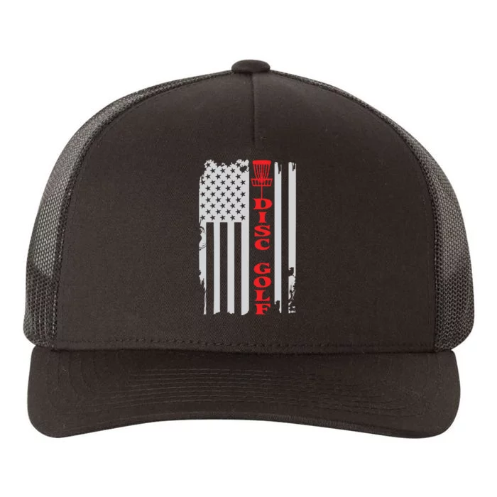 Disc Golf Basket American Flag Gift For Disc Golfers Yupoong Adult 5-Panel Trucker Hat