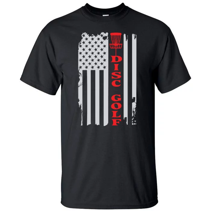 Disc Golf Basket American Flag Gift For Disc Golfers Tall T-Shirt