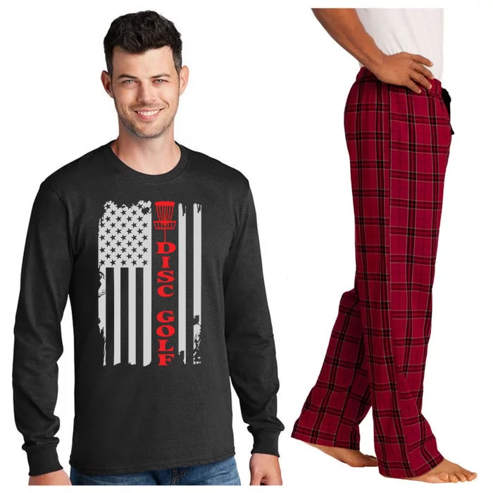 Disc Golf Basket American Flag Gift For Disc Golfers Long Sleeve Pajama Set