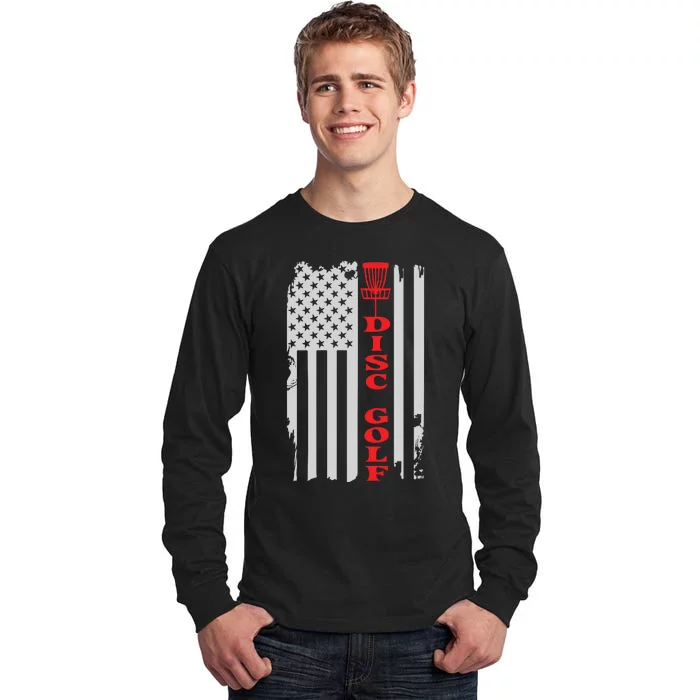 Disc Golf Basket American Flag Gift For Disc Golfers Tall Long Sleeve T-Shirt