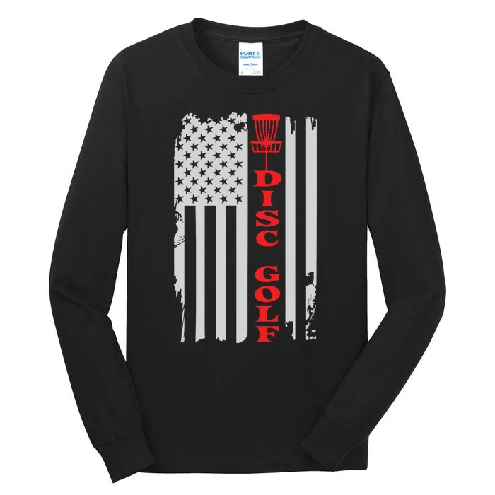 Disc Golf Basket American Flag Gift For Disc Golfers Tall Long Sleeve T-Shirt