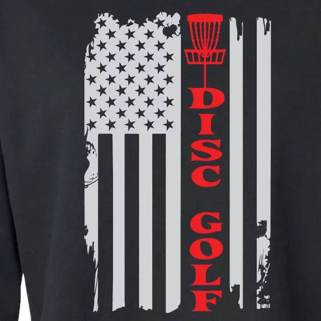 Disc Golf Basket American Flag Gift For Disc Golfers Cropped Pullover Crew