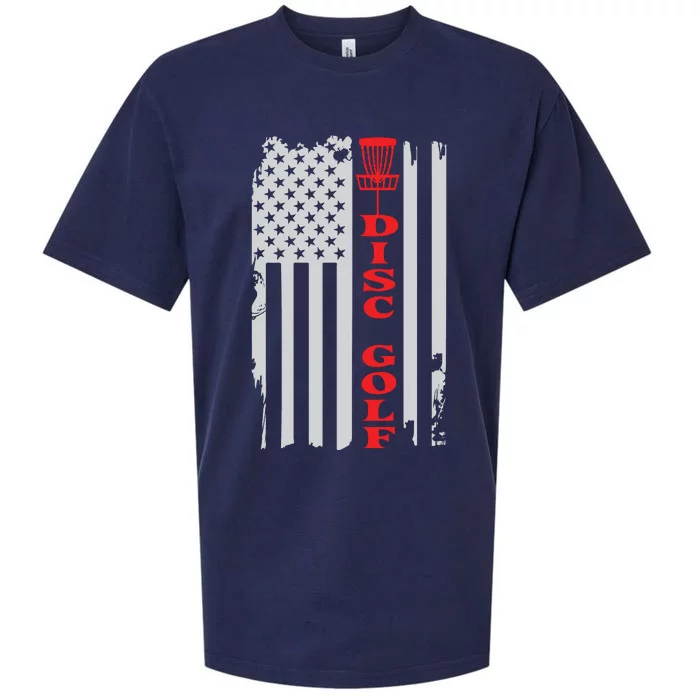 Disc Golf Basket American Flag Gift For Disc Golfers Sueded Cloud Jersey T-Shirt