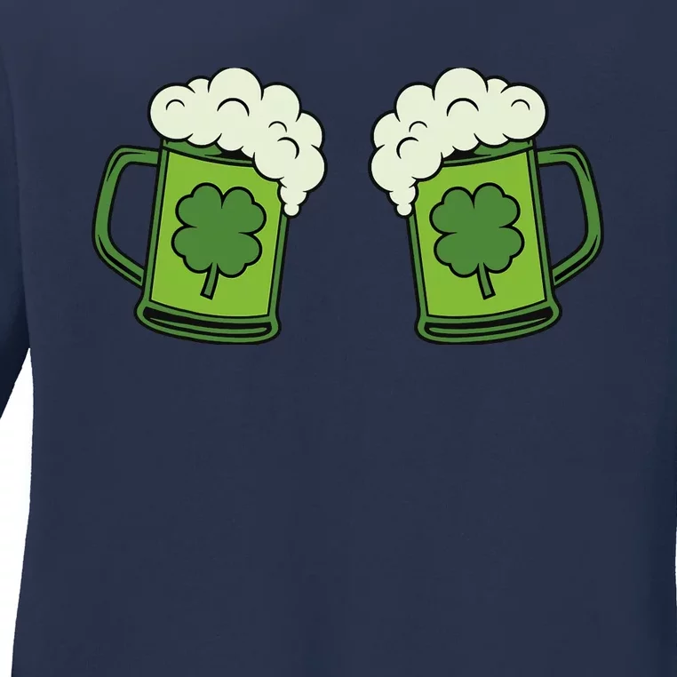 Drinking Green Beer Boobs Shamrock Irish Patricks Day Ladies Long Sleeve Shirt