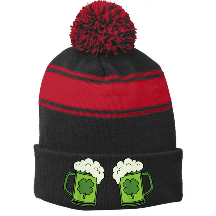 Drinking Green Beer Boobs Shamrock Irish Patricks Day Men Stripe Pom Pom Beanie