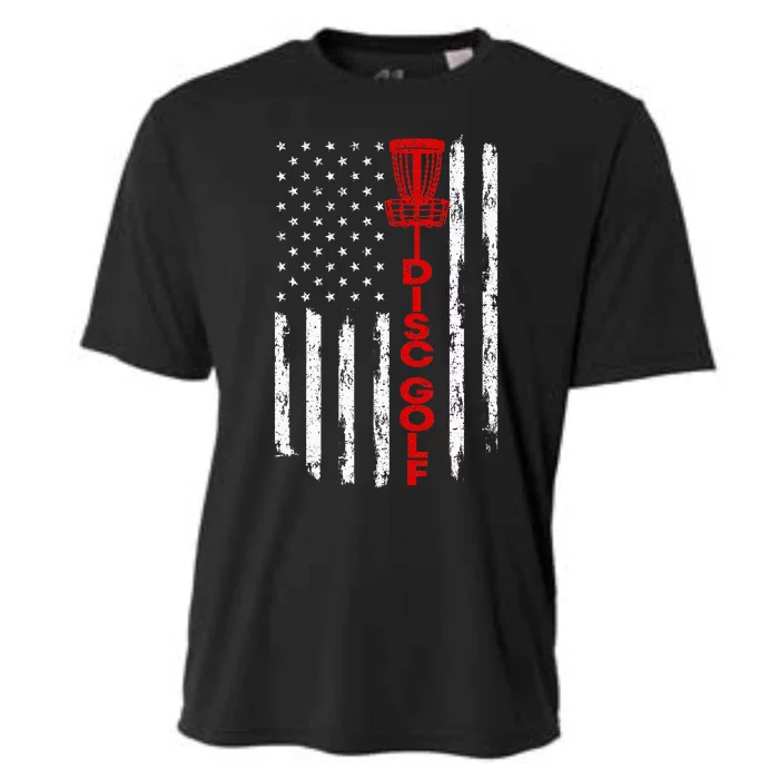 Disc Golf Basket American Flag Cooling Performance Crew T-Shirt