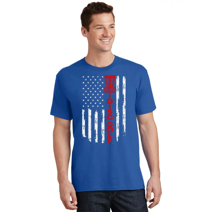 Disc Golf Basket American Flag T-Shirt