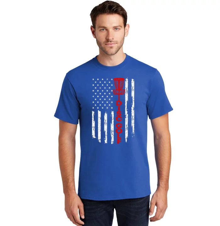 Disc Golf Basket American Flag Tall T-Shirt