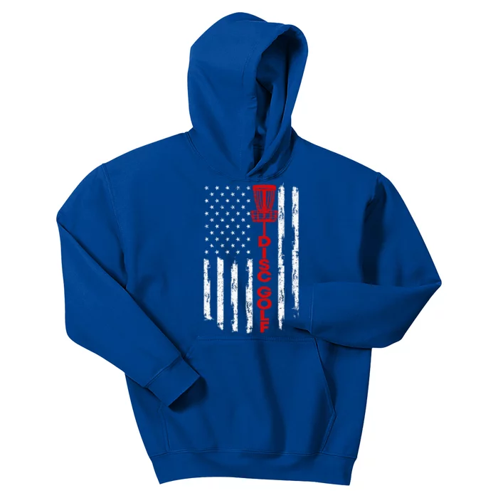 Disc Golf Basket American Flag Kids Hoodie