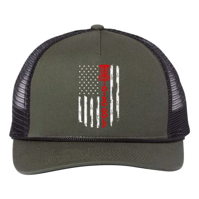 Disc Golf Basket American Flag Retro Rope Trucker Hat Cap