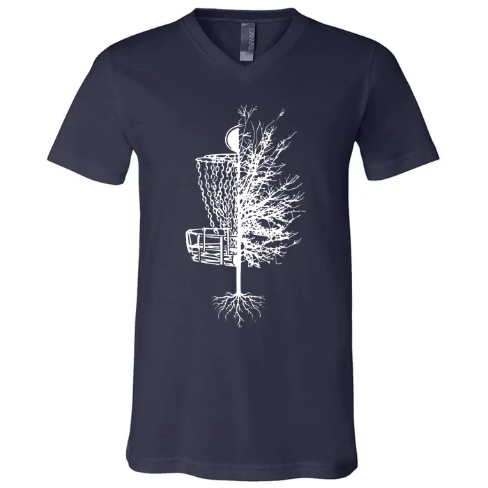 Disc Golf Basket Tree Frisbee Golf V-Neck T-Shirt