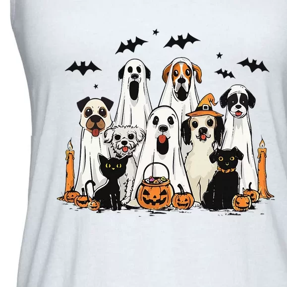 Dog Ghost Cute Dog Dressed As Ghost Funny Halloween Dog Ladies Essential Flowy Tank