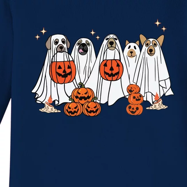 Dog Ghost Cute Dog Dressed As Ghost Funny Halloween Dog Baby Long Sleeve Bodysuit