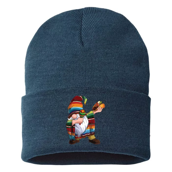 Dabbing Gnome Cinco De Mayo Taco Poncho Serape Mexican Sustainable Knit Beanie