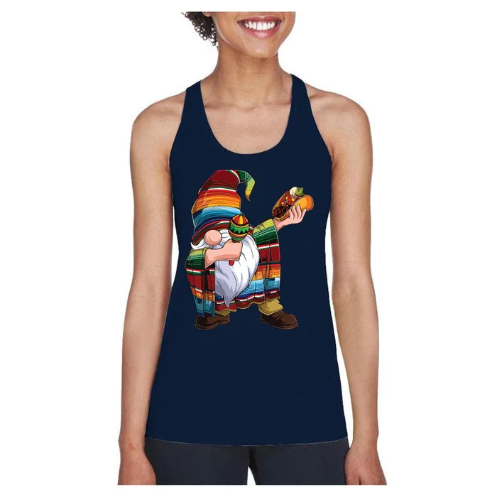 Dabbing Gnome Cinco De Mayo Taco Poncho Serape Mexican Women's Racerback Tank