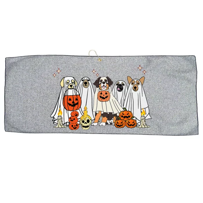 Dog Ghost Cute Dog Dressed As Ghost Funny Halloween Dog Large Microfiber Waffle Golf Towel