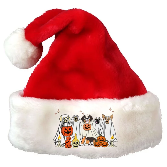 Dog Ghost Cute Dog Dressed As Ghost Funny Halloween Dog Premium Christmas Santa Hat