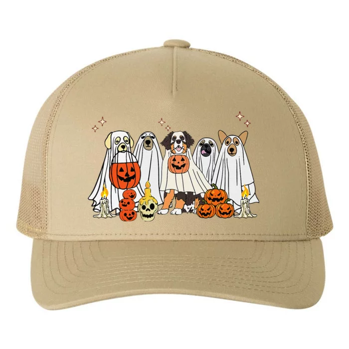 Dog Ghost Cute Dog Dressed As Ghost Funny Halloween Dog Yupoong Adult 5-Panel Trucker Hat