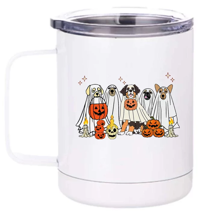 Dog Ghost Cute Dog Dressed As Ghost Funny Halloween Dog Front & Back 12oz Stainless Steel Tumbler Cup