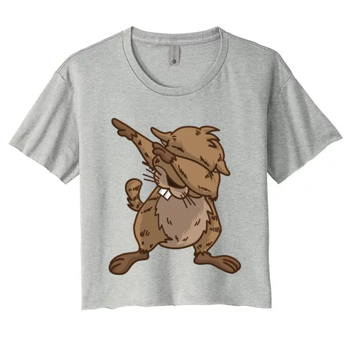 Dabbing Groundhog Cute Marmots Love Groundhog Day Gift Women's Crop Top Tee