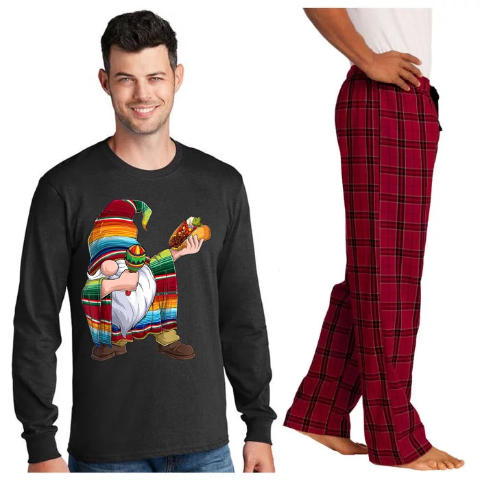 Dabbing Gnome Cinco De Mayo Taco Poncho Serape Mexican Long Sleeve Pajama Set