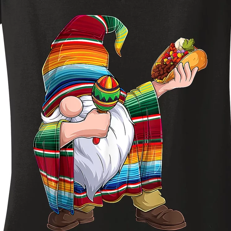 Dabbing Gnome Cinco De Mayo Taco Poncho Serape Mexican Women's V-Neck T-Shirt