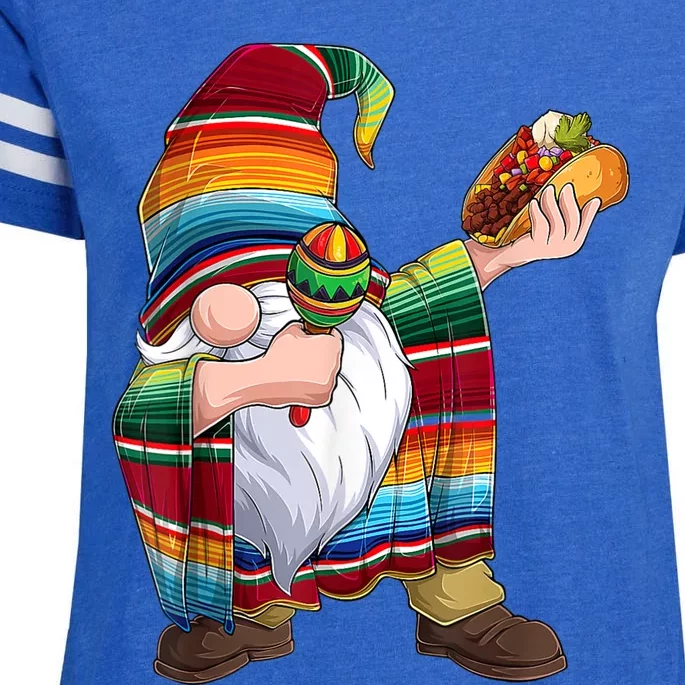 Dabbing Gnome Cinco De Mayo Taco Poncho Serape Mexican Enza Ladies Jersey Football T-Shirt