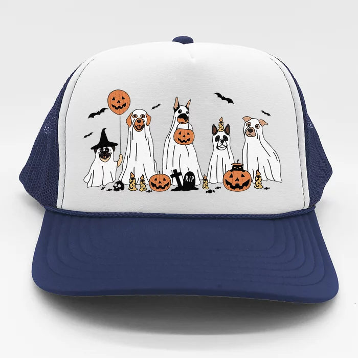 Dog Ghost Cute Dog Dressed As Ghost Funny Halloween Dog Trucker Hat