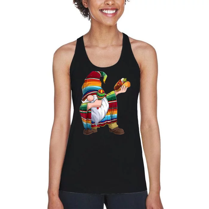 Dabbing Gnome Cinco De Mayo Taco Poncho Serape Mexican Women's Racerback Tank