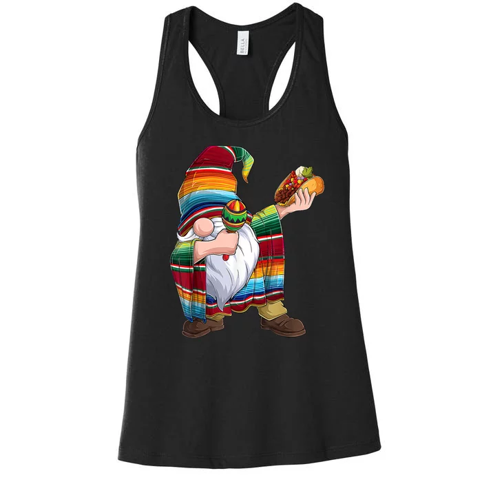 Dabbing Gnome Cinco De Mayo Taco Poncho Serape Mexican Women's Racerback Tank