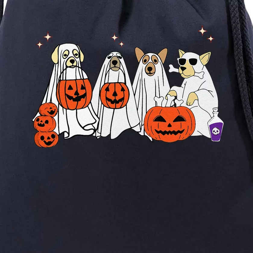 Dog Ghost Cute Dog Dressed As Ghost Funny Halloween Dog Drawstring Bag