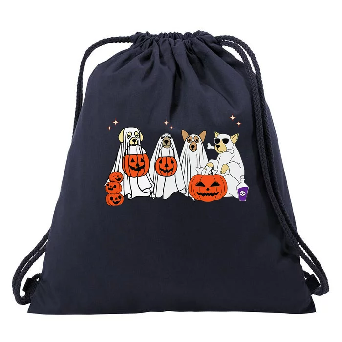 Dog Ghost Cute Dog Dressed As Ghost Funny Halloween Dog Drawstring Bag