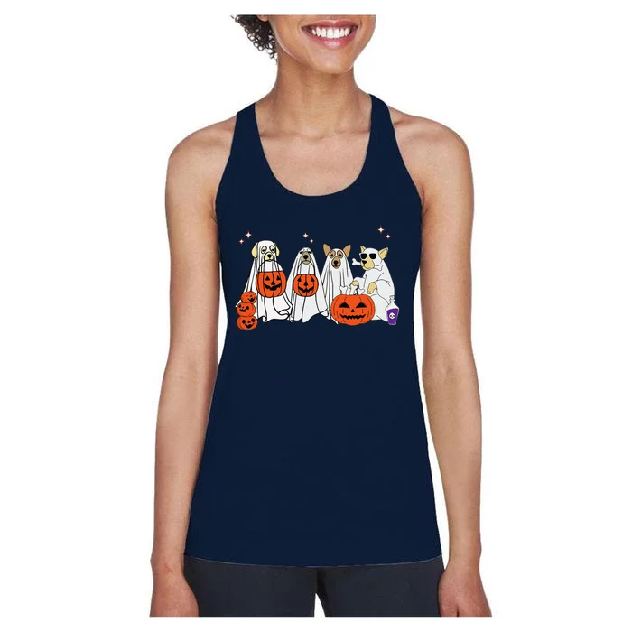 Dog Ghost Cute Dog Dressed As Ghost Funny Halloween Dog Women's Racerback Tank