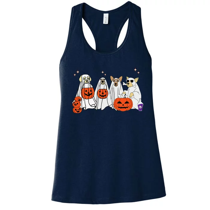 Dog Ghost Cute Dog Dressed As Ghost Funny Halloween Dog Women's Racerback Tank